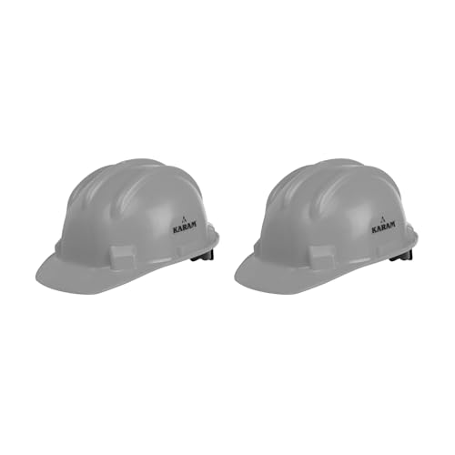 Image of KARAM PN521 Safety Helmet for Men Construction Helmet | Ratchet Type Adjustment with Adjustable Chin Strap | Work Helmet with Side Slot for Attachment | is:2925:1984 Certified | Grey | Pack of 2