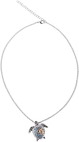 U-M Silver Created Blue Opal Sea Turtle Pendant Necklace, Birthstone Turtle Necklace Jewelry for Women (Blue) Attractive Processed4