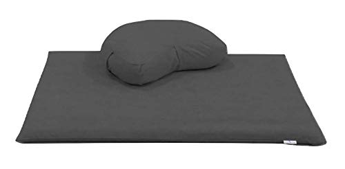 NutriBuck™ Buckwheat Crescent Shape Zafu & Zabuton Mat Combo Meditation Yoga Cushion Filled with Buckwheat Hulls