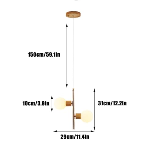 Lámpara de techo moderna con forma de globo y base de madera de 2 luces 3