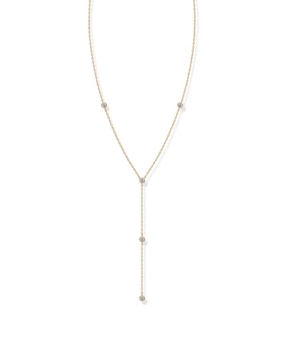 pavoi 14k gold plated drop lariat chain for women - gold cubic zirconia long necklace - station star layered beaded y necklace