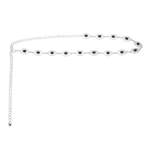 MECCANIXITY Turquoise Waist Chain Belts, 43.7 Inch Length Adjustable Body Chain Belts Metal Western Belt for Woman with Black Green Drawstring Bag for Outfits Jeans Dress, Black