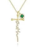 Gold Faith Cross Necklace for Women 14K Gold Religious Cross May Birthstone Emerald Pendant Necklaces Christian Faith Jewellery Birthday Mothers Day Gifts for Mom Wife Daughter