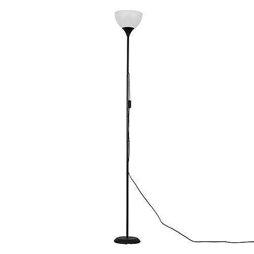 MiniSun Modern Gloss Black Uplighter Floor Lamp with a White Shade - Complete with a 6w LED GLS Bulb [3000K Warm White]