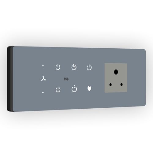 Image of IOTICS Smart Wifi Switch Board: 5 x Switch, 1 Fan & 1 x Smart Plug Module. Touch Control, Remote, App Control. Voice Control with Alexa & Assistant. Smart Touch Switch For Home Automation (Grey)