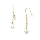 Pendientes colgantes de estrella, aretes de oro macizo de 18 quilates con topacio blanco, joyería de moda para regalo de cumpleaños y aniversario
