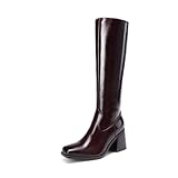 DREAM PAIRS Botas Largas para Mujer con Punta Cuadrada, Botas Altas para Dama con Cremallera Lateral y Tacón Grueso,Size...