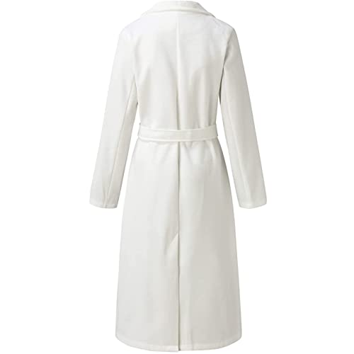 Trench Coat Women Notched Collar Wool Blend Midi Long Overcoat Thicken Warm Belted Pea Coats Solid Jackets Outerwear3