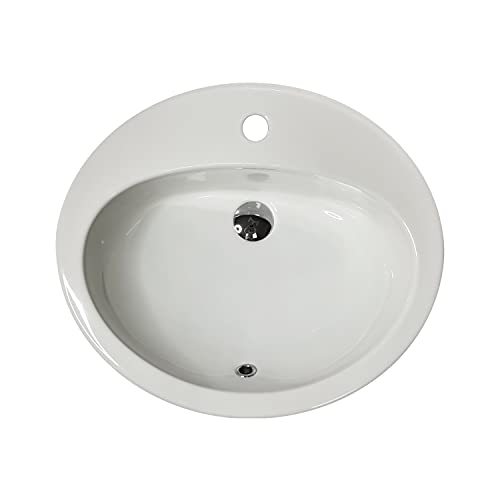 LAVABO Incasso TONDO Ceramica - Lavandino Soprapiano OVAL L. 57 x 48 cm Monoforo Pred. a 3 Fori