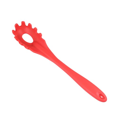 MOLUCKFU Cucchiaio per Spaghetti in Silicone Alimentare Rosso Mestolo da Cucina Foro Appendibile Utensile Pratico per Uso Domestico Catering e Picnic