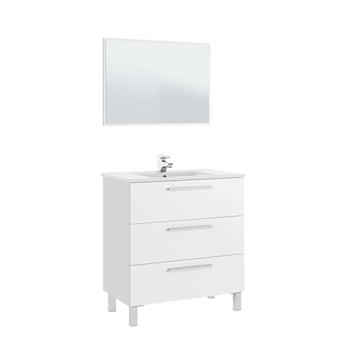ARKITMOBEL Mueble de Baño con 3 Cajones y Espejo, Modulo Lavabo, Modelo Athena, Acabado en Blanco...