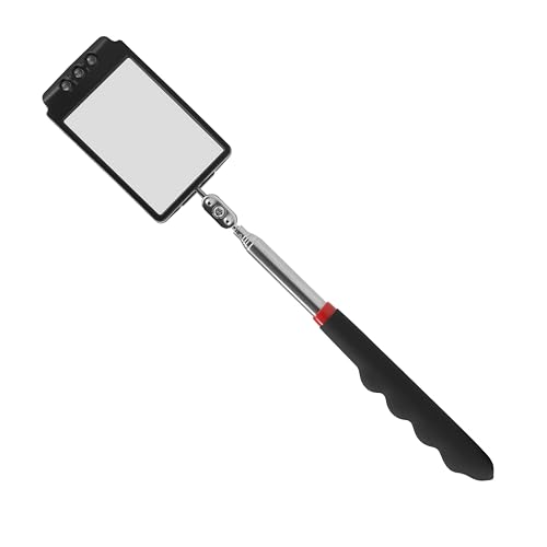 Telescopic inspection mirror with light large telescoping led 360 Inspection Rotating lamp automotive mechanic repair reversing on a stick extendable...