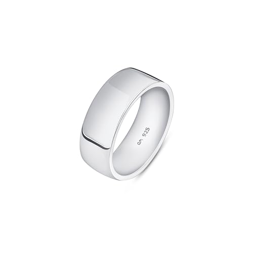 Amberta Alliance pour Homme en Argent Sterling 925 ou Plaqué Or | Bague Homme Argent Massif Poli Pouce Largeur 5 6 8 mm Bague de Mariage Simple: Argent 8 mm -...
