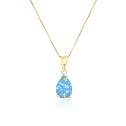 14K Gold Blue Opal Necklace for Women - Solid Gold