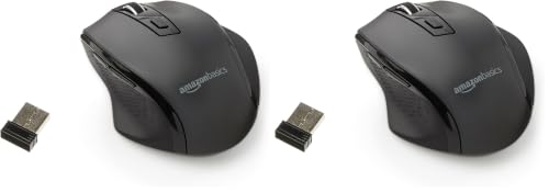 Image of Amazon Basics Portable Wireless Computer Mouse, Ergonomic, 2.4 GHz Optical, DPI Adjustable, Easy to Use, Compatible with PC, Mac, Laptop, Black (Pack of 2)