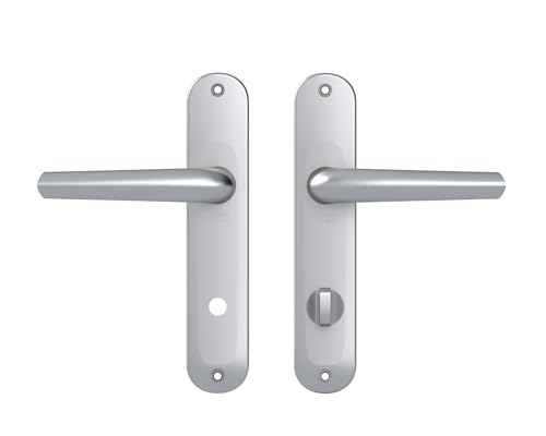 Vachette Set de Poignée de Porte sur Grande Plaque MONDIAL - Version Condamnation Porte de Salle de Bain/WC, Entraxe 165 mm - Pose Facile - en Zamak...