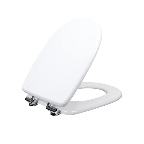 Fanmitrk U Shape Wood Toilet Seat-White Toilet Seat Wooden Toilet Lid,Zinc Alloy Soft Close Hinge Easy to Install, D Shape Big Size Soft Close Toilet Seats