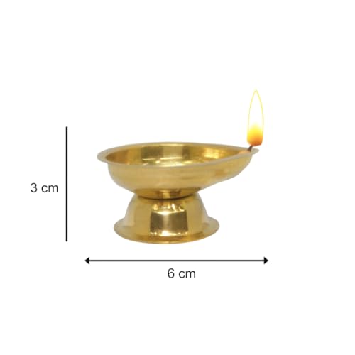 Image of Brass Diyas for Pooja with Stand | Oil Lamp Deepam Kundulu Jot Pooja Articles | Small Aarti Diya Pital Ka Deepak Stand Plate | Kamachi Samai Nilavilakku Mandir Utensils & Gifting