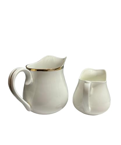 Image of White Bone China 380 ml Gravy Pot with 125 ml Creamer of 2, for Serving Milk, Gravy, Tea,and Coffee (Medium)