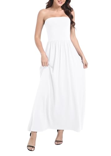 Image of Urban CoCo Summer Strapless Ruched Maxi Dress for Women Sleeveless A Line Flowy Party Wedding Guest Long Dresses