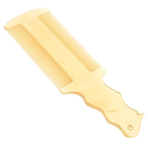 Healvian Peine de Cuerno de Búfalo Mango Largo Amarillo, Peine Portátil de Doble Cara Dientes Finos para Eliminar Liendres y Caspa, Herramienta Antiestática para Cuidado del Cuero