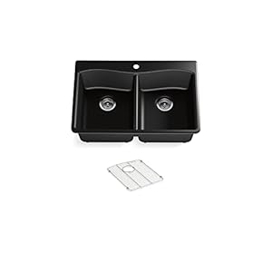 KOHLER K-8185-1-CM1 Kennon 33 in. x 22 in. x 9-5/8 in. Neoroc top Mount Double-Equal Kitchen Sink, Matte Black