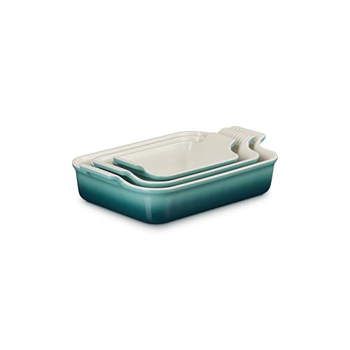 Image of Le Creuset Stoneware Heritage Rectangular Baking Dish, 3 pc., Riviera | Set of 3: one 12.5-inch dish (4 qt.), one 10-inch dish (2.5 qt.) and one 7.5 inch dish (1.1 qt.)