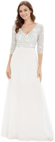 Ever-Pretty Women's Elegant Formal Dress V-Neck Long Sleeve Sequin Mother of The Bride Dresses Maxi Chiffon Evening Gown 0751