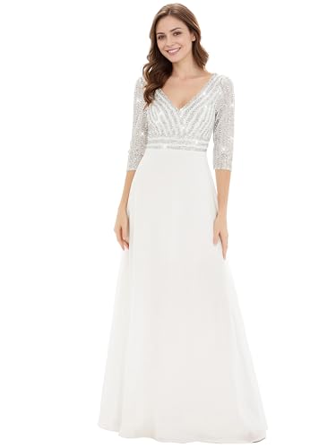 Ever-Pretty Women's Elegant Formal Dress V-Neck Long Sleeve Sequin Maxi Chiffon Evening Dresses Vestidos De Fiesta 00751