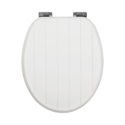Fanmitrk Wooden Toilet Seat-Durable MDF Toilet Seat Soft Close in White(White Grain)