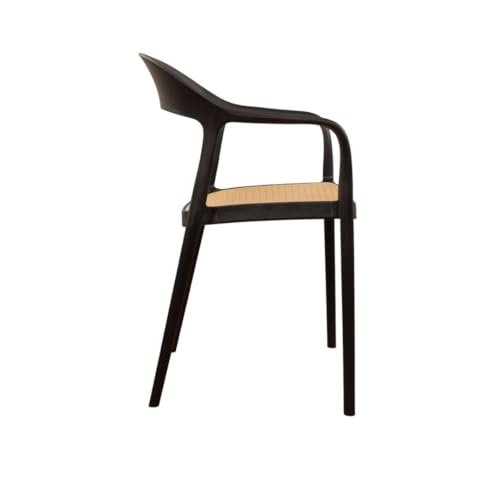 Image of Rattan Style Outdoor Chair | Set of 6 Black Plastic Arm Chair for Garden, Balcony, Patio & Cafe | Lightweight Weather Resistant Seating | 3 Year Manufacturing Warranty