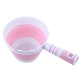 Faltbare Wasserschaufeln, Silikon, langer Griff, zusammenklappbare Wasserschaufel, Badelöffel für Küche, Garten, Badezimmer (Rosa)
