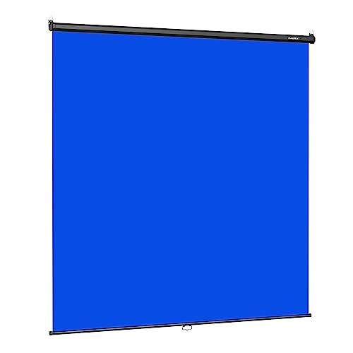 RAUBAY Retractable Pull Down Blue Screen - 78.7" x 86.6" Collapsible Wall-Mount Background for Professional Video Production, Chroma Key Backdrop for YouTube, TikTok, Streaming, Video Conferencing