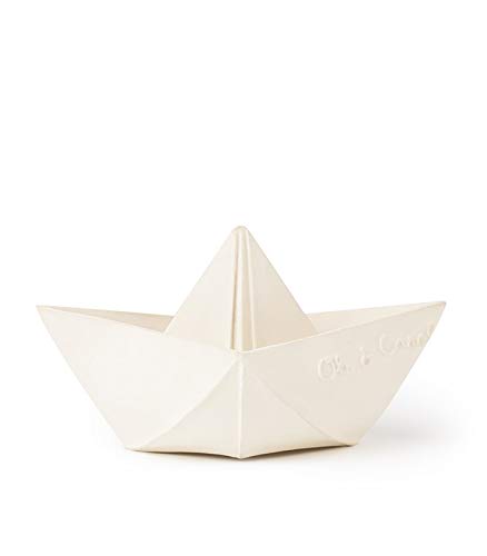 Oli & Carol - Badespielzeug aus Naturkautschuk, Origami-Boot, weiß, 11 cm