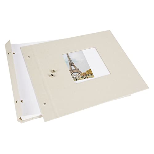 goldbuch 26823 Schraubalbum mit Bildausschnitt, Bella Vista, 30x25 cm, Fotoalbum mit 40 weiße Seiten mit Pergamin-Trennblättern, Album erweiterbar, Fotobuch aus Leinen, Sandgrau, 30 x 25 cm