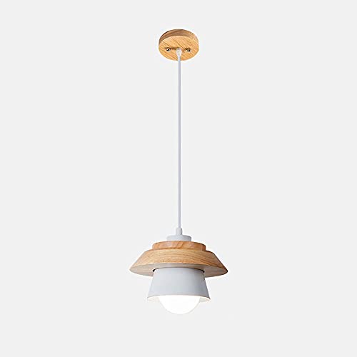 Lámpara de colgar geométrica con altura ajustable y acabados de madera natural nórdica