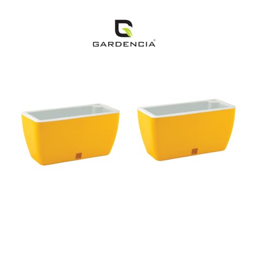 Image of GARDENCIA Self Watering Flower Pots for Outdoor Indoor Gardening /Rectangle Big Plant Pot with Polypropylene UV Material /Decorative Modern Gamla (Pack of 2, Recta Big Yellow)