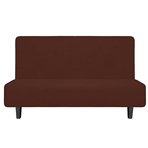 Image of Easy-Going Stretch Medium Futon Slipcover Armless Futon Cover Coffee | Sofa Bed Furniture Protector Without Armrests with Elastic Bottom for Kids, Soft Jacquard Machine Washable