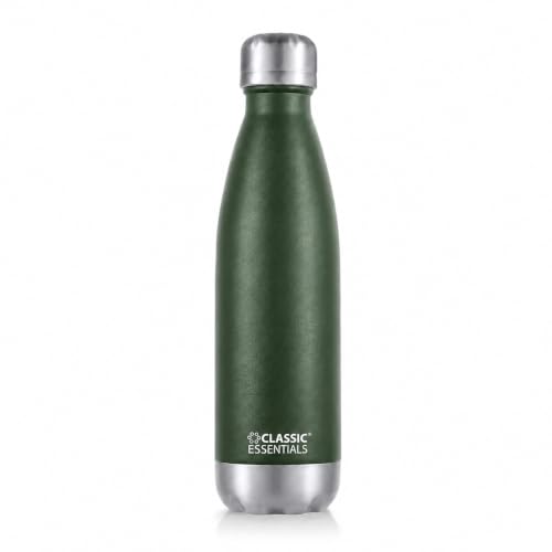 Image of Classic Essentials Insulated Double Wall Stainless Steel Water Bottle 500 ML | 12 Hours Hot & 24 Hours Cold | Vacuum Insulated, Leakproof Bottle for Home, Office, Gym & Travel (Military Green)