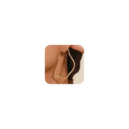 Chunky Geometric Hoop Earrings for Women Gold Silver Tone Statement Bold Design Drop Dangle Jewelry 2025 Trendy Fashion Accessories
