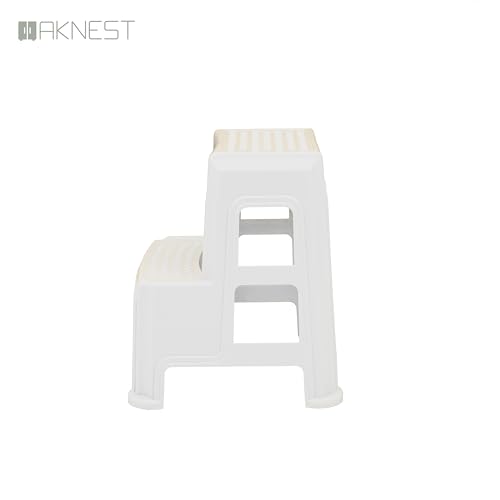 Image of Oaknest Supreme Multipurpose Plastic 2-Step Stool for Kids & Adults - Anti-Slip Lightweight Stepping Stool for Kitchen, Bathroom & Home - White, 1 Piece