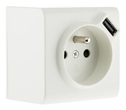 Zenitech Prise 2P+T et USB en saillie - Blanc