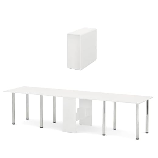 Esstisch XXL verlängerbar bis 310 cm, für bis zu 12 Personen, klappbarer Tisch platzsparend, 5 Größen möglich, Bürotisch, Partytisch (Weiß)