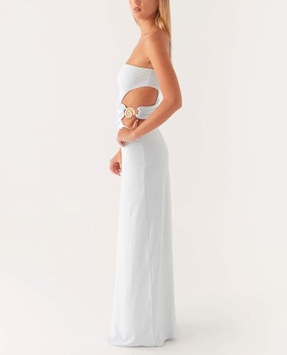 Image of Yiulangde Sexy Cut Out Maxi Dress for Women Spaghetti Strap Backless Bodycon Dress Y2k Hollow Sleeveless Cocktail Long Dresses
