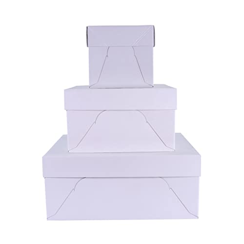 PME Baking Essentials - Square Cake Box 22 cm / 9-inch, Set of 3, White, 9 x 9 inches