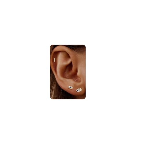 KRFY Flat Back Stud Earrings for Women - S925 Sterling Silver Post Cartilage Helix Piercing Jewelry 14K Gold Plated Silver