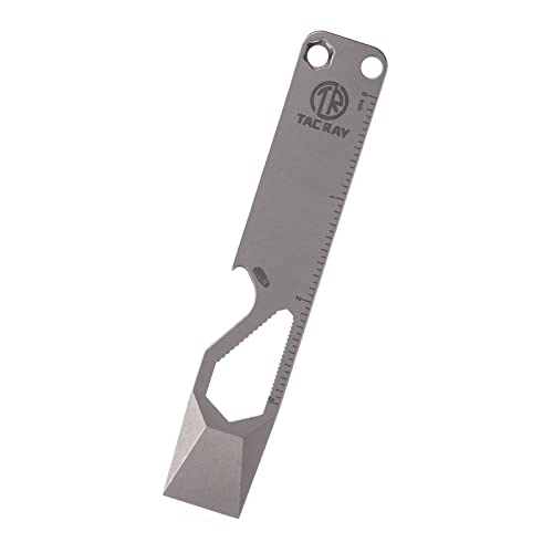 TACRAY Emergency Pry Bar Multitool, Titanium Pocket Pry Bar with Bottle Opener, Screw Drivers, Spanners & Staight Scale/Ruler, EDC Pry Bar with Clip