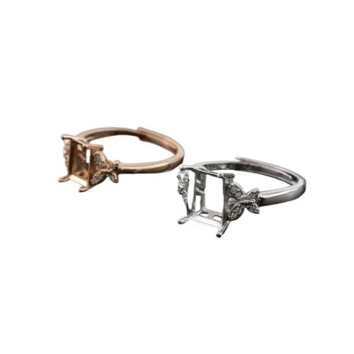 Anillo de punta ajustable de plata 925 con pavé de mariposa para diseños DIY 5