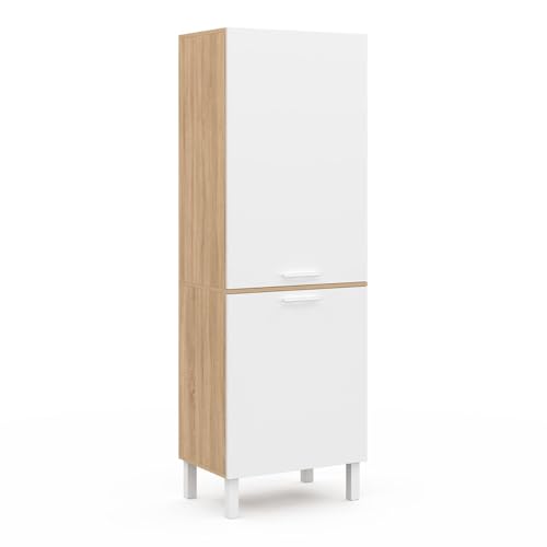 IDMarket CINA - Columna de cocina 60 cm, 2 puertas, forma de haya y blanco