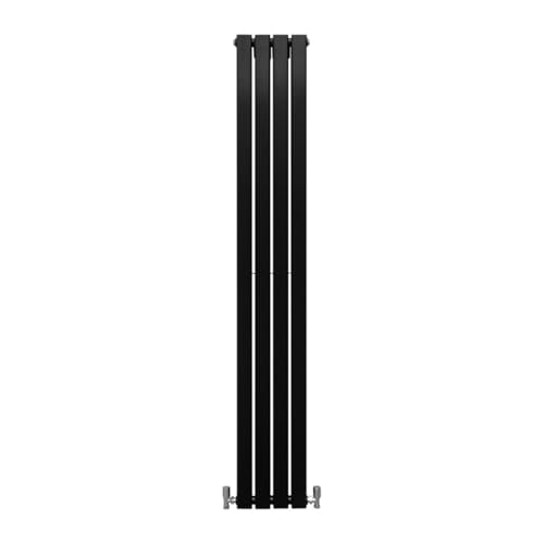 Image of Designer Radiators 180 x 28cm Flat Panel Modern Central Heating Matt Black Vertical Column Double Panel Wall Mounted Slimline Kitchen Living Room Bathroom Commercial Cleaning Brush & Fixing Kit